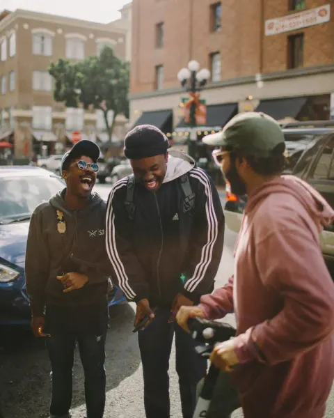 Friends laughing together after catching up